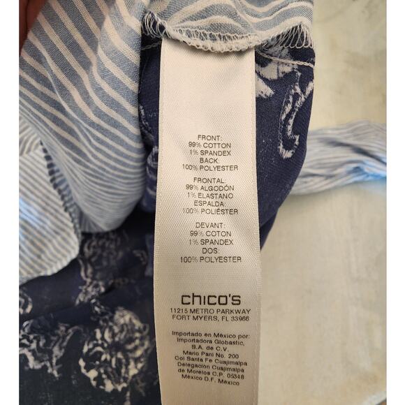 Chico's Women's Button Up Top SZ 1 Round Hem Sheer Back - Picture 9 of 12